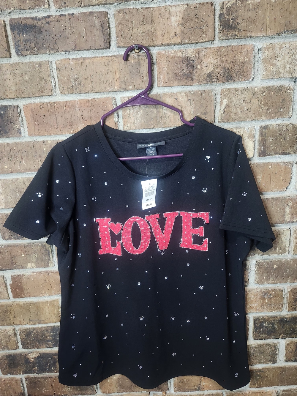 Ashley Stewart Black Short Sleeve Tee with Red LOVE Graphic